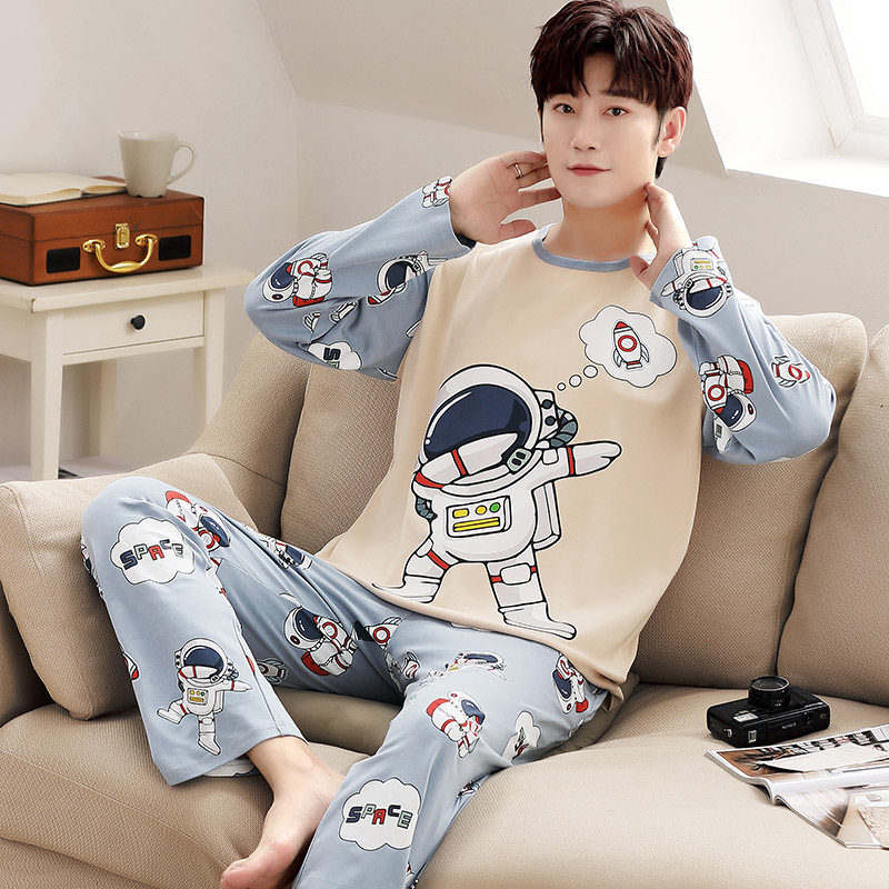 睡衣男春秋季长袖纯棉卡通青少年秋天薄款全棉初中学生家居服套装