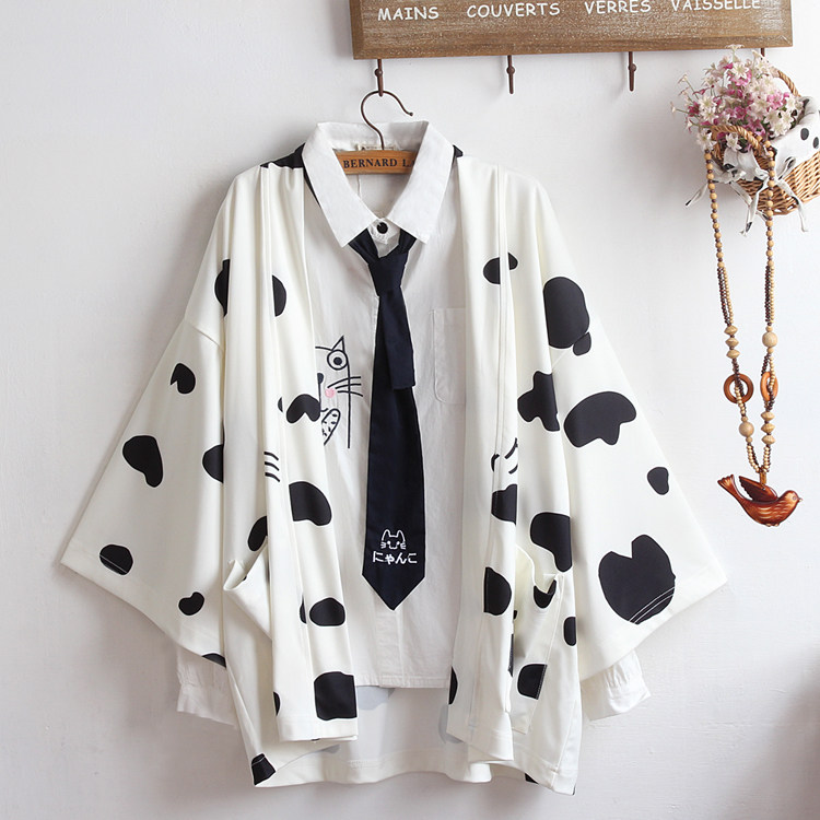 男女同款可爱日系奶牛印花宽松披肩外套软妹中学生喇叭袖秋季开衫,女装/女士精品,短外套,淘宝优惠券,粉丝福利购,淘宝优惠卷