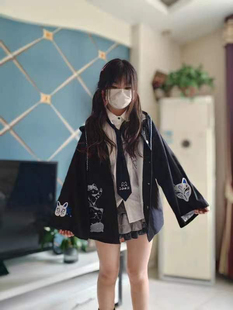 男女同款可爱慵懒二次元外套魅惑面具刺绣宽松学生软妹小清新风衣