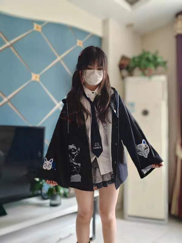 男女同款可爱慵懒二次元外套魅惑面具刺绣宽松学生软妹小清新风衣