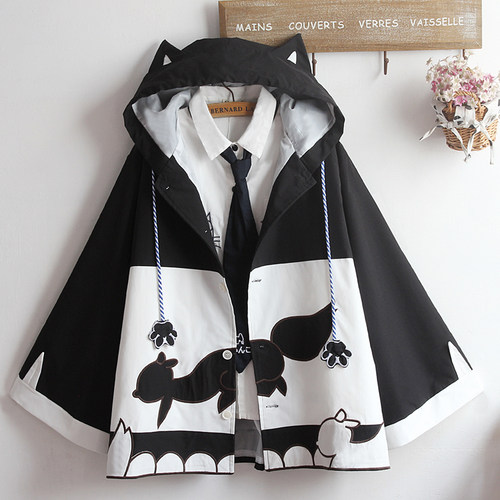 喇叭袖连帽中长款日系