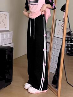春夏季薄款运动裤女蝴蝶结设计感阔腿裤子百搭宽松显瘦显高休闲裤
