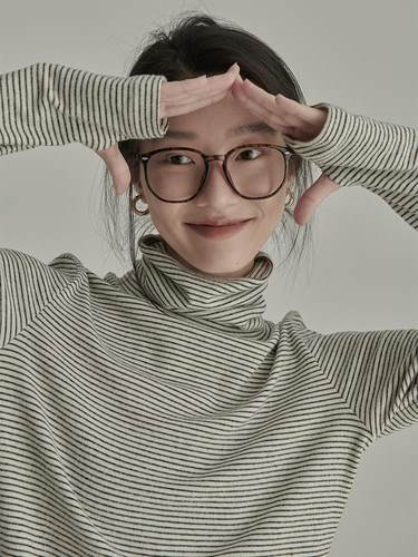 高领条纹针织保暖打底衫上衣女