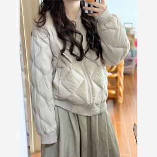 初冬穿搭菱格棉服外套女冬季2025新款韩系短款小个子宽松保暖棉衣