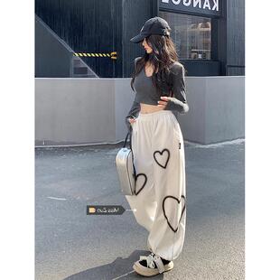 白色运动裤女小个子束脚裤春季2023新款宽松bf慵懒风休闲跳舞裤子