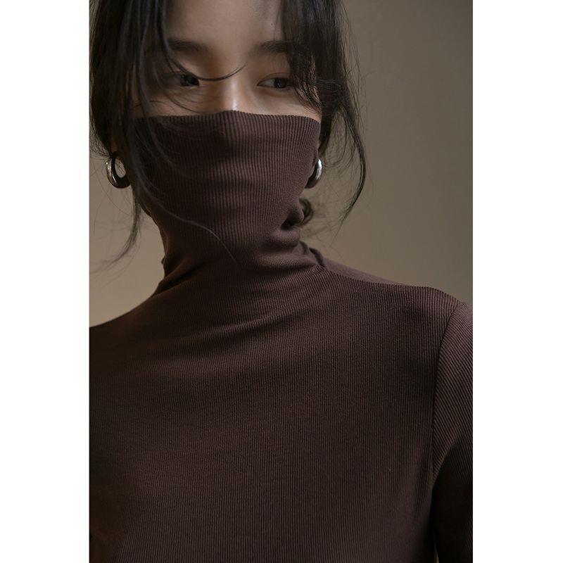 螺纹修身打底衫黑咖杏色长袖T恤