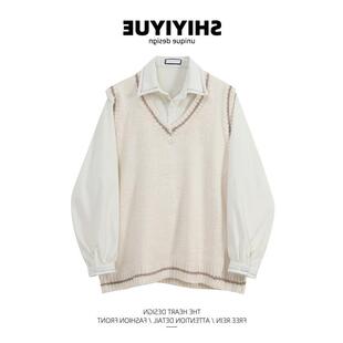 SHIYIYUE 十一月 叠穿休闲时尚套装女2021春秋韩版衬衫马甲两件套