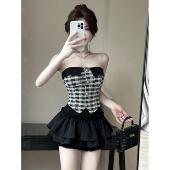 时尚 小香风辣妹套装 新款 抹胸背心蓬蓬半身短裙子夏季 两件套 女法式