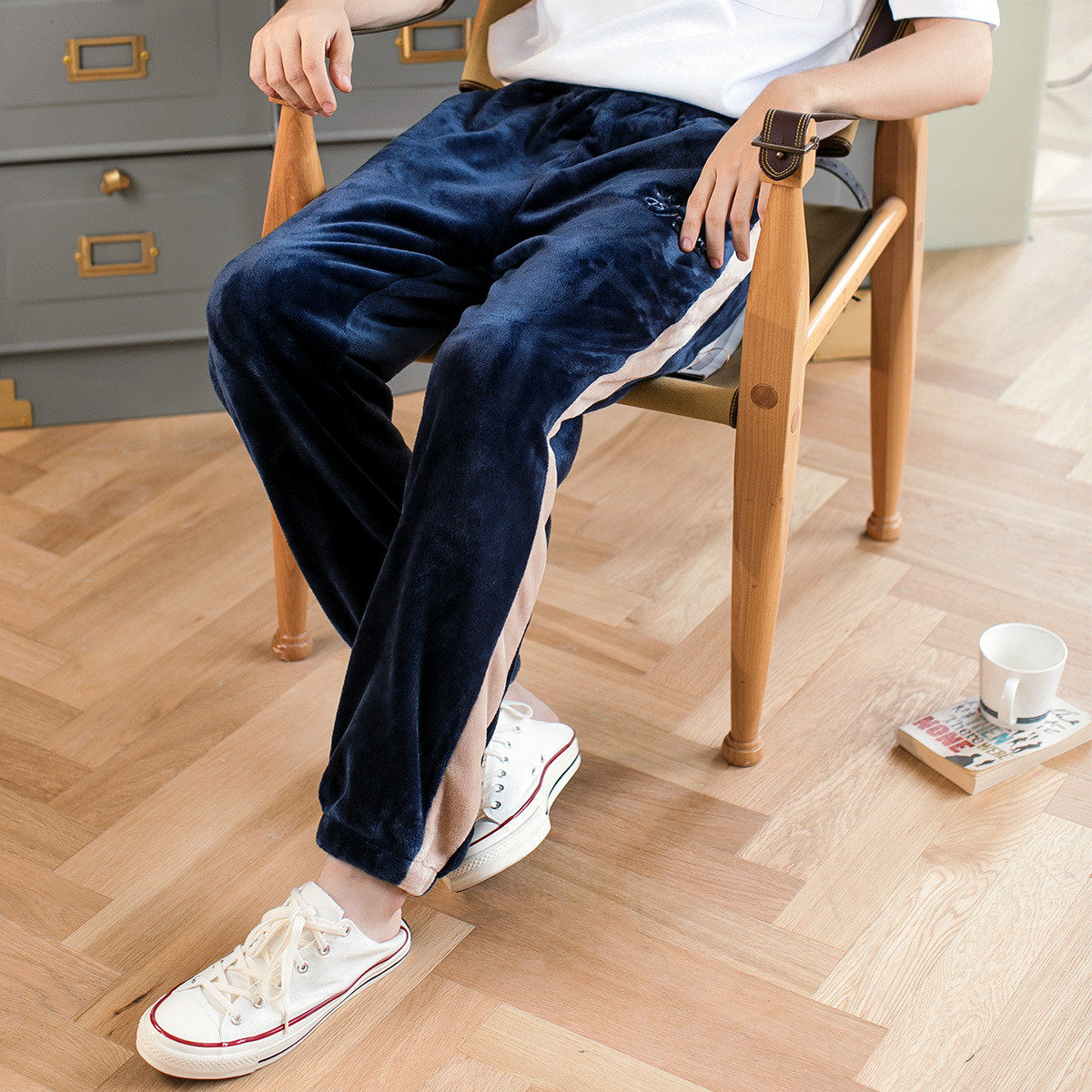 芬腾男士睡裤冬季珊瑚绒长裤加厚时尚可外穿法兰绒单裤保暖北极绒
