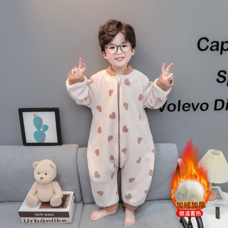 男童连体睡衣秋冬季法兰绒儿童睡袋加绒加厚婴儿宝宝珊瑚绒防踢被