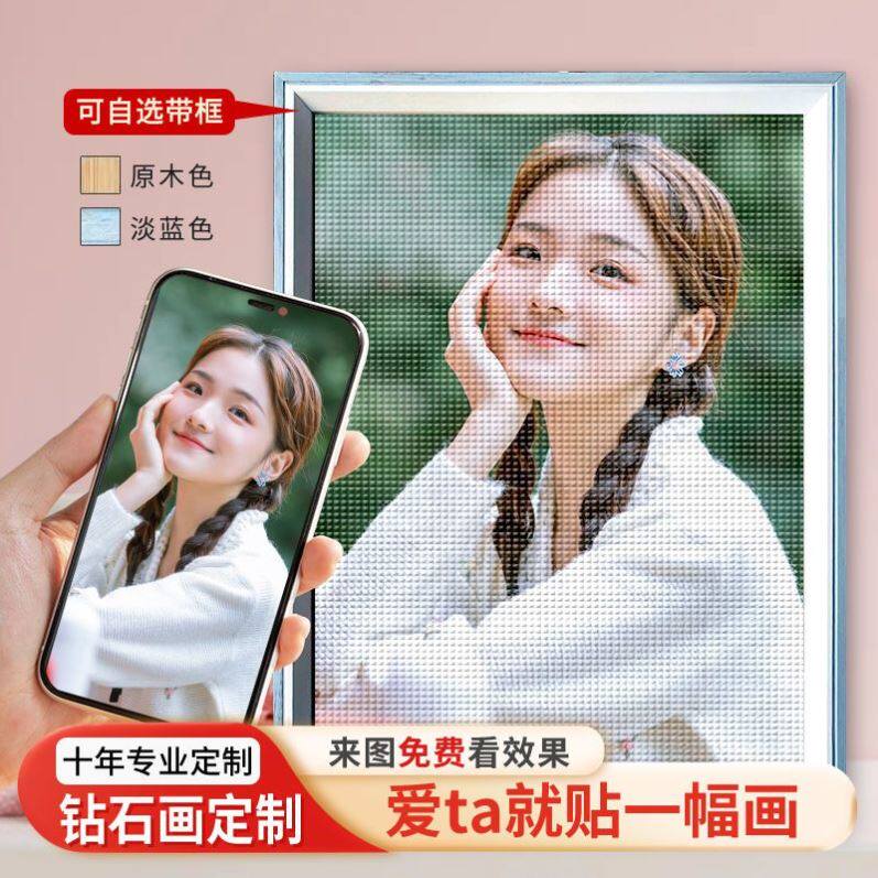 5D高清满钻钻石画定制真人照片带框十字绣贴钻画手工diy点钻人物