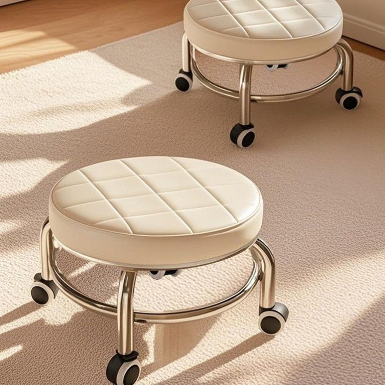 万向轮静音小凳子家用滑轮矮凳靠背换鞋带娃移动美缝擦地椅子折叠