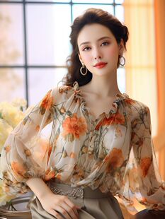 新品洋气碎花衬衫夏小清新气质宽松新款韩版超仙小衫上衣