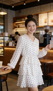 小慧小码女装XXS码小个子显高波点蛋糕裙连衣裙女长袖通勤短裙