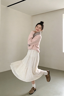 小慧小码女装XXS码小个子温柔风蕾丝半身裙显高松紧腰加绒长裙