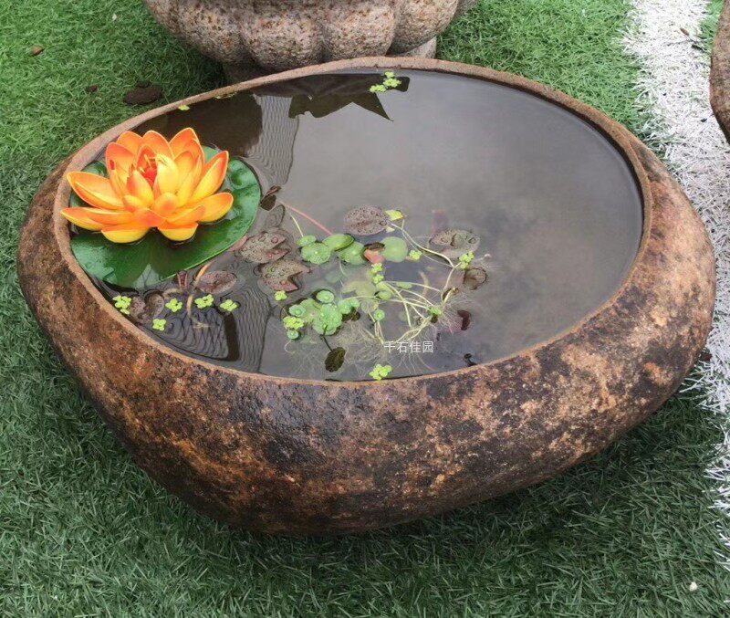 花园接水石盆天然石盆石头鱼缸景观装饰自然石生态原石钵庭院水钵