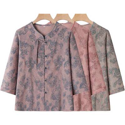 官方奶奶夏装中式国风七分袖衬衫老太太夏季薄款小衫老年人女洋气