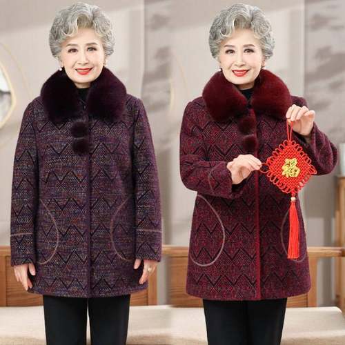 官方中老年人冬装妈妈加厚外套气质奶奶水貂加绒大衣老人老太太衣