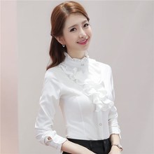 显瘦木耳衬衣潮 衬衫 雪纺韩版 女弹力修身 新款 2019春季 立领花边长袖