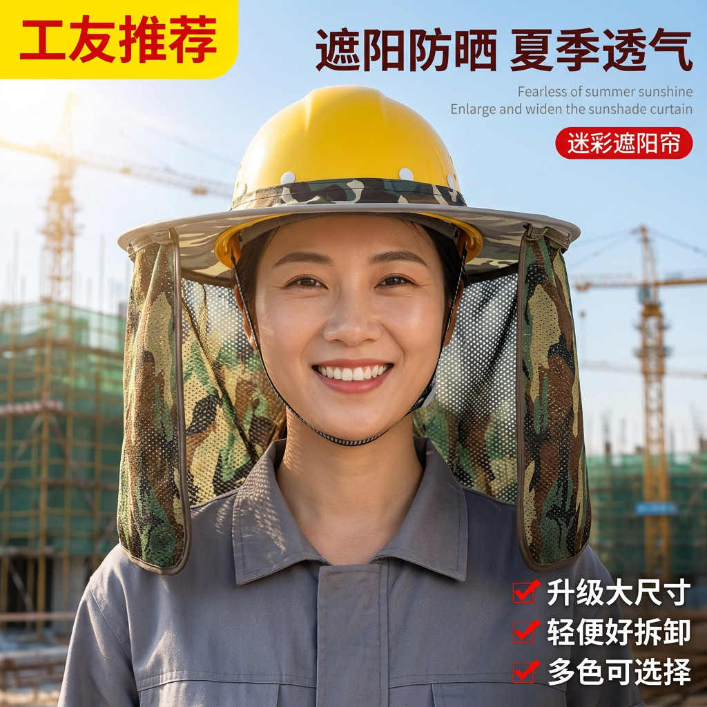 工地安全帽防晒遮阳防紫外线帽檐夏季施工透气加宽加大女轻便劳保