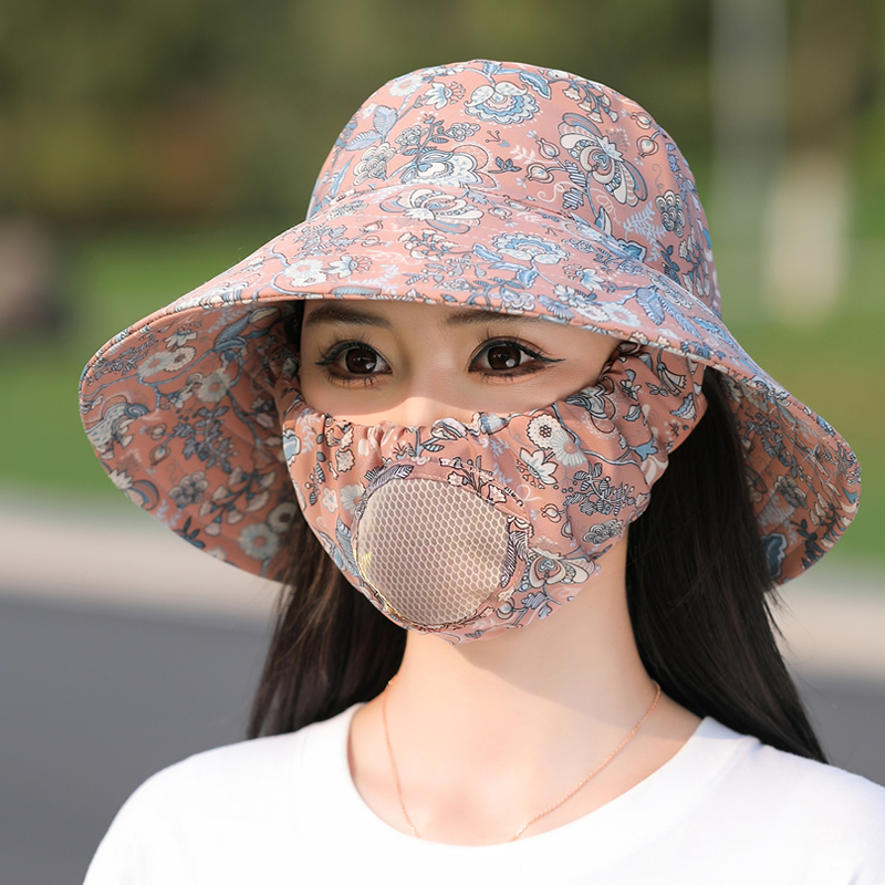 帽子遮阳帽女防晒帽面罩口罩一体护颈中老年妈妈可折叠采茶太阳帽