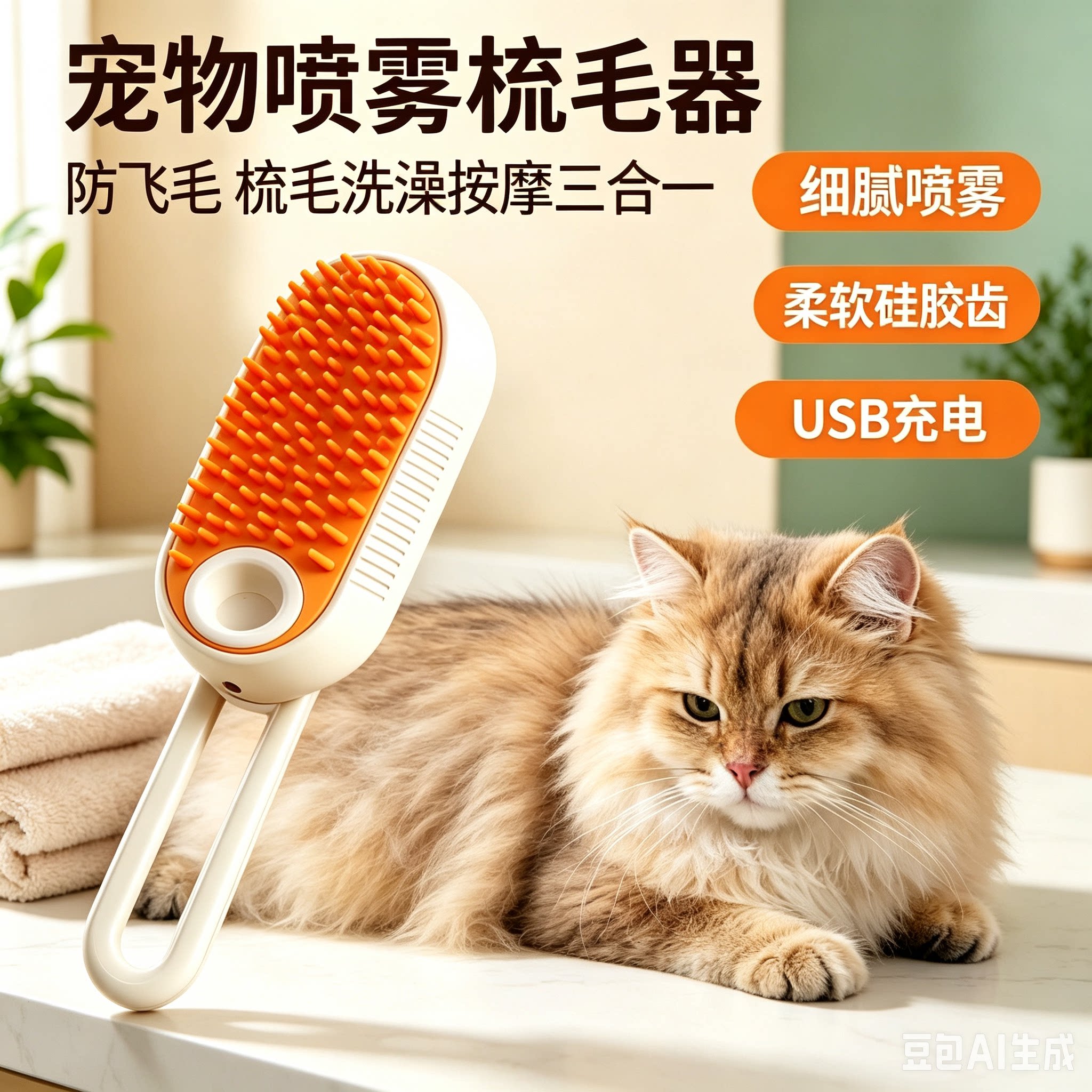 猫狗喷雾按摩梳USB充电防飞毛