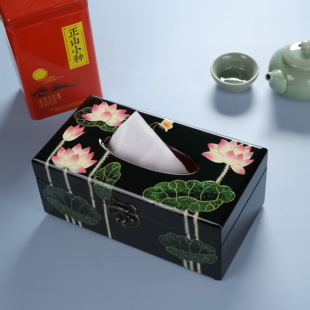 中古風紙巾盒平遙推光漆器紙巾盒古典桌面抽紙盒外貿出口紙巾盒