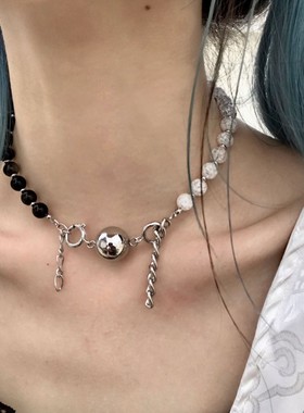 拉子们的宝藏店铺黑白阴阳玛瑙项链可拆卸小众设计千禧y2kchoker