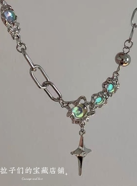 拉子们的宝藏店铺荆棘小众设计月光石十字钛钢锁骨链女嘻哈冷淡风
