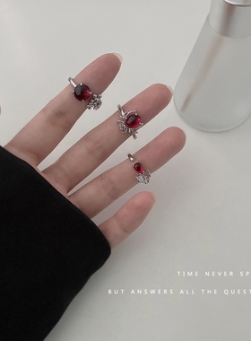 拉子们的宝藏店铺 红宝石昆虫3件套戒指小众设计高级感酷潮手饰品