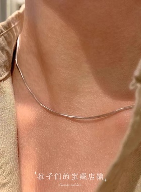 925银简约INS冷淡风蛇骨链项链女个性配饰短款锁骨链韩版男颈链潮