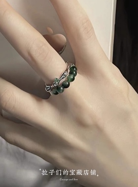 新中式玉珠锆石镶钻戒指ins小众设计时尚食指指环气质戒指