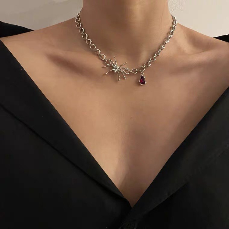 拉子们的宝藏店铺 红宝石蜘蛛血滴吊坠项链挂坠小众潮饰品锁骨链