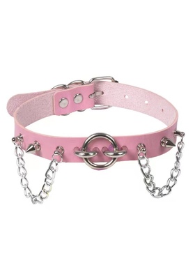 O形圆环铆钉链条PU皮质项圈欧美高级感朋克风皮革颈圈项链锁骨链