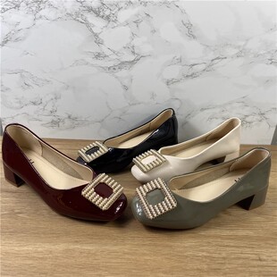 方头浅口低跟通勤瓢鞋 品牌断码 女2025年新款 单鞋 清仓漆皮软底法式