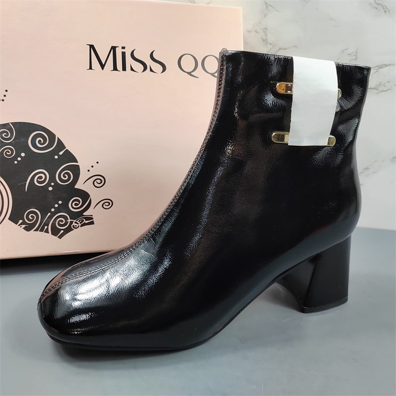 羊皮女鞋粗跟短靴女瘦瘦靴