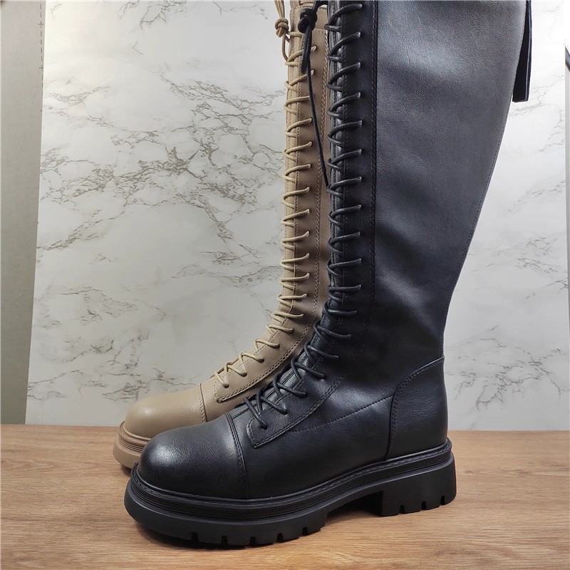 真皮加绒弹力靴高筒骑士靴潮