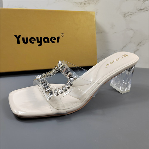 月芽儿透明半拖凉鞋女粗跟一字拖