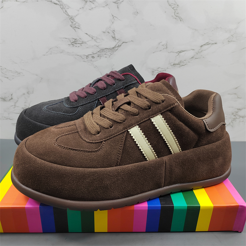 厚底女鞋磨砂真皮德训鞋女复古