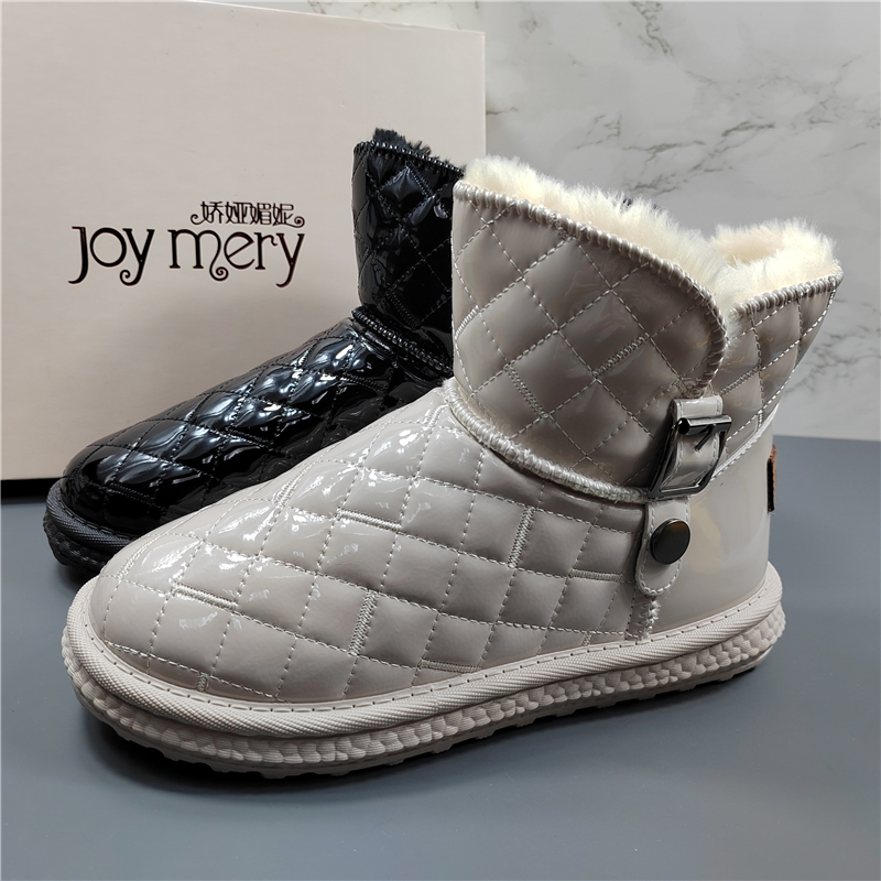 专柜正品漆皮加绒雪地靴女大棉鞋