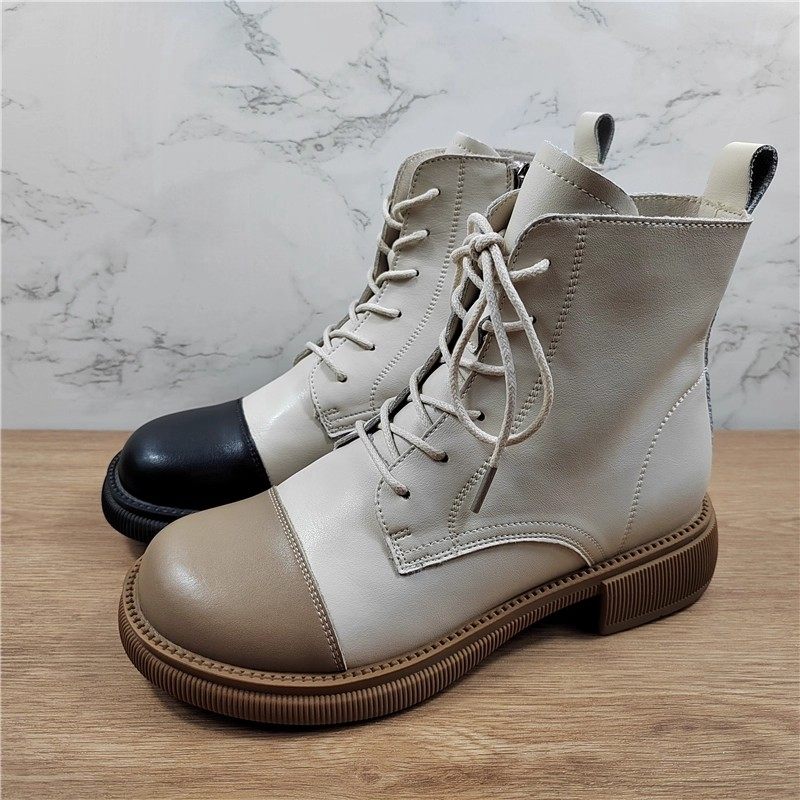 品牌断码头层牛皮平跟系带马丁靴