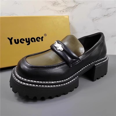 月芽儿真皮英伦风厚底乐福鞋女潮