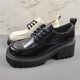 粗跟百搭系带透气单鞋 英伦风厚底小皮鞋 女2026新款 头层牛皮乐福鞋