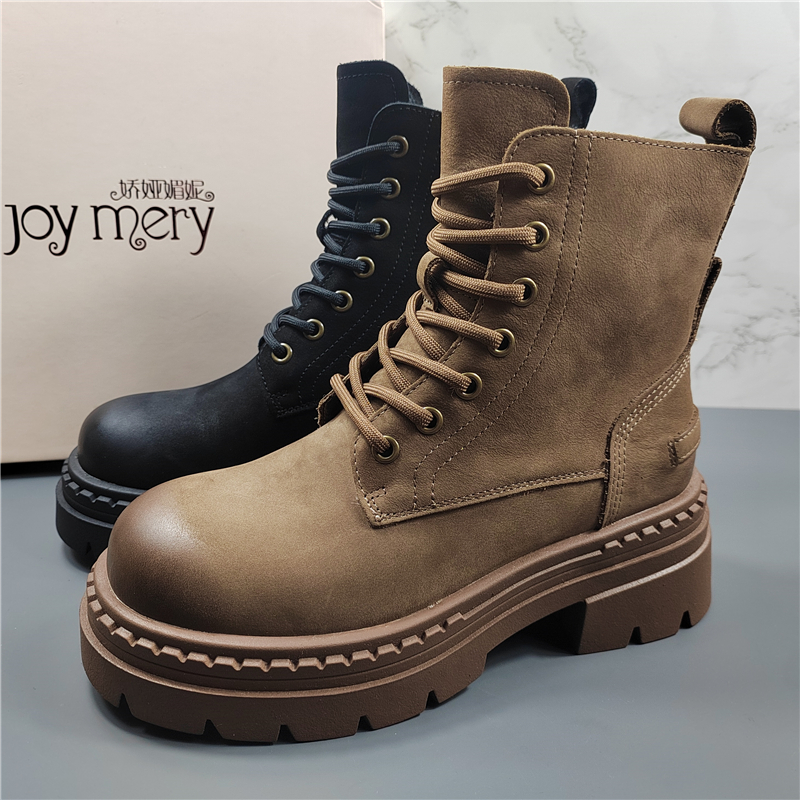 专柜正品头层牛皮厚底马丁靴女潮