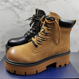 靴 英伦风厚底加绒马丁靴工装 专柜正品 头层牛皮大黄靴女2025秋冬季