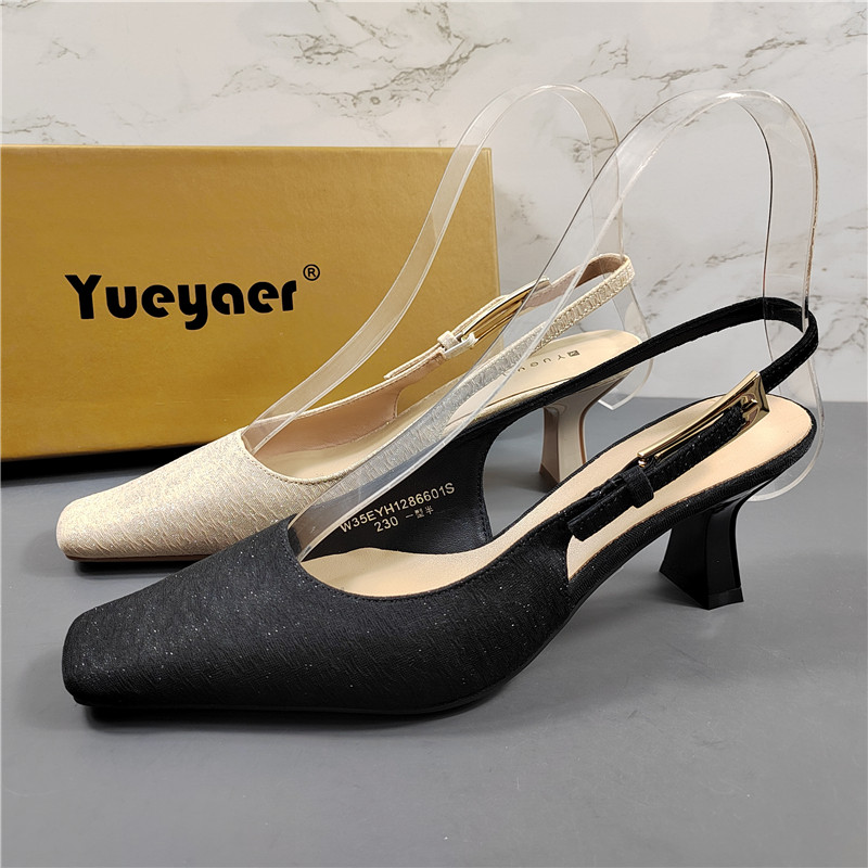 月芽儿法式方头中跟后空单鞋女2026春夏新款小香风一字带高跟凉鞋,女鞋,浅口单鞋,淘宝优惠券,粉丝福利购,淘宝优惠卷