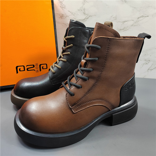 专柜正品头层牛皮厚底系带马丁靴