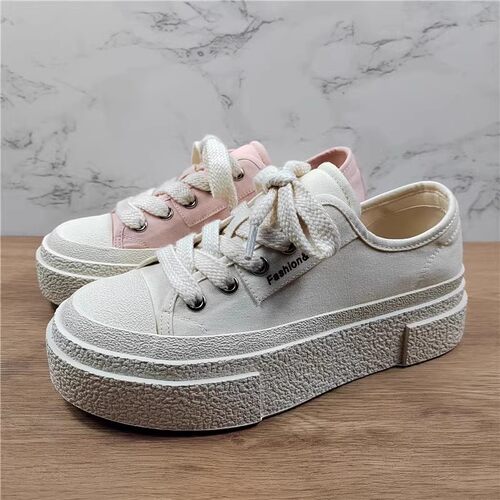 欧货厚底帆布鞋女休闲运动小白鞋