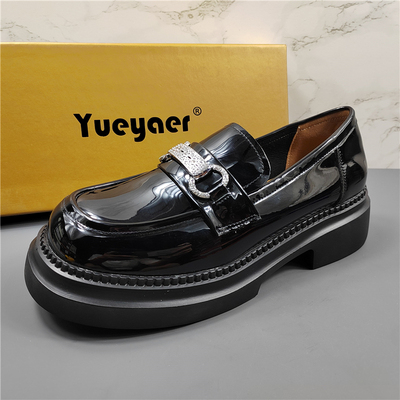 月芽儿正品真皮厚底乐福鞋女单鞋