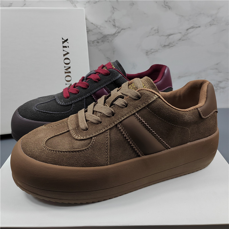 品牌厚底女鞋磨砂真皮德训鞋女超火复古百搭平底休闲运动板鞋子潮